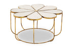 White Polished Marble Top Coffee Table with Petal Design Openwork Base | Rabia