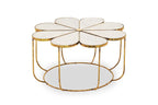 White Polished Marble Top Coffee Table with Petal Design Openwork Base | Rabia