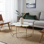 White Polished Marble Top Coffee Table with Petal Design Openwork Base | Rabia