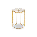 White Polished Marble Top Side Table with Petal Design Openwork Base | Rabia
