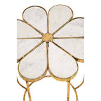 White Polished Marble Top Side Table with Petal Design Openwork Base | Rabia