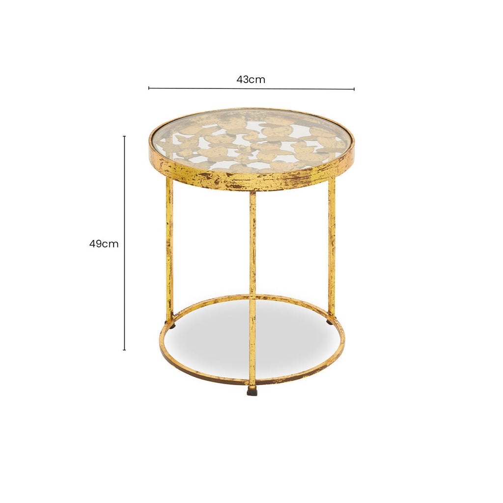 Butterfly Round Side Table with Glass Top and Gold Finish | Rabia