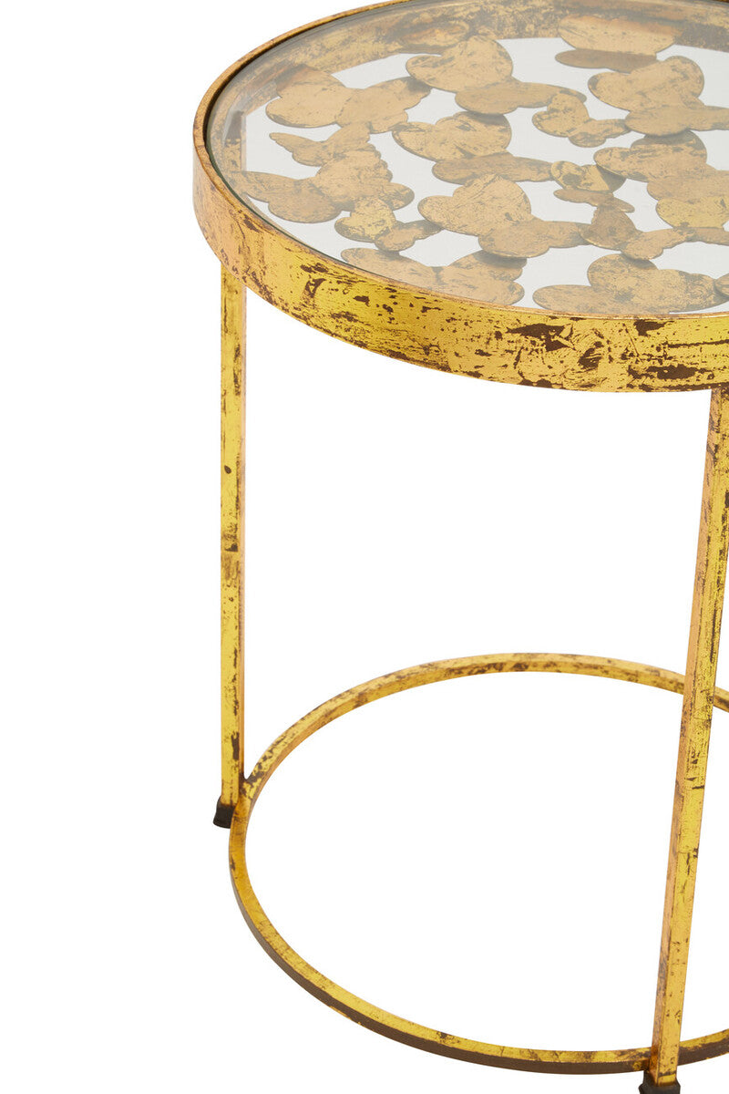 Butterfly Round Side Table with Glass Top and Gold Finish | Rabia