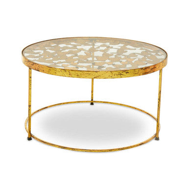 Butterfly Round Coffee Table with Glass Top and Gold Finish | Rabia