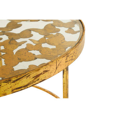 Butterfly Round Coffee Table with Glass Top and Gold Finish | Rabia