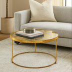 Butterfly Round Coffee Table with Glass Top and Gold Finish | Rabia