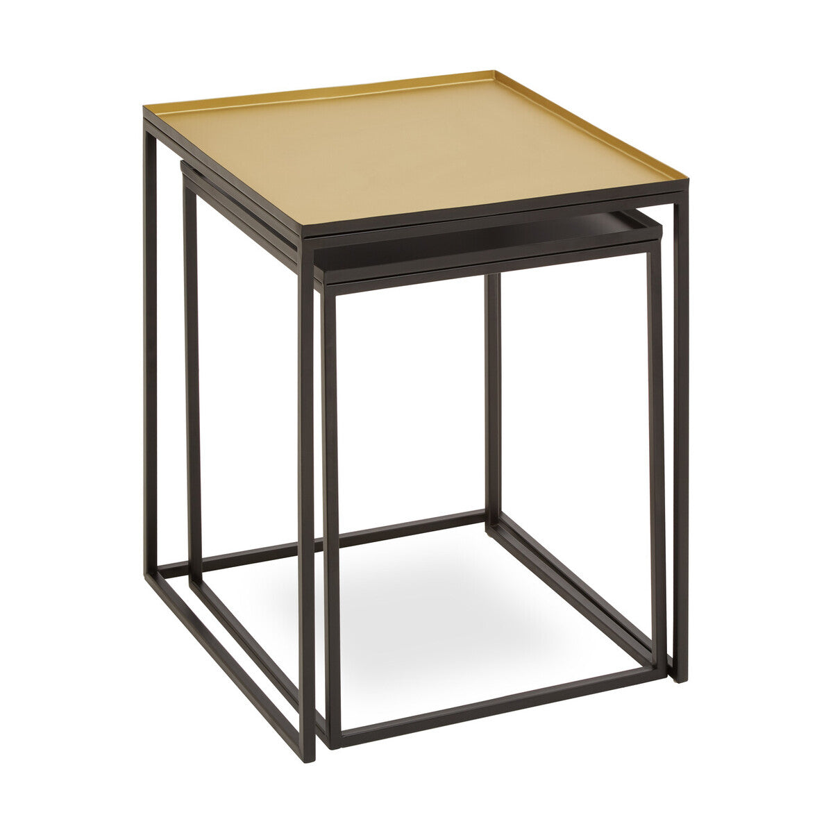 Gold and Silver Set of 2 Nesting Side Table with Multi-Size Tabletops, Rabia