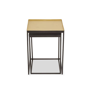 Gold and Silver Set of 2 Nesting Side Table with Multi-Size Tabletops, Rabia
