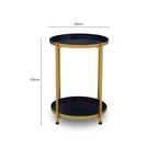 Blue Enamel Metal Two-Tier Side Table with Brass Finish Frame, Rabia