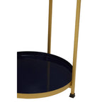 Blue Enamel Metal Two-Tier Side Table with Brass Finish Frame, Rabia