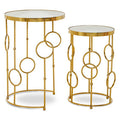 Gold Warm Metallic Finish Set of 2 Side Table with Multi Circle Pattern | Rabia