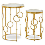 Gold Warm Metallic Finish Set of 2 Side Table with Multi Circle Pattern | Rabia