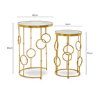 Gold Warm Metallic Finish Set of 2 Side Table with Multi Circle Pattern | Rabia
