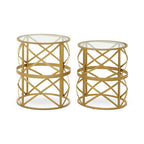 Gold Mirrored Top Set of 2 Side Table with Diamond Pattern Frames | Rabia