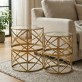 Gold Mirrored Top Set of 2 Side Table with Diamond Pattern Frames | Rabia