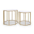 White Marble Quatrefoil Top Set of 2 Side Table with Brass Finish Frames | Rabia