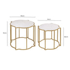 White Marble Quatrefoil Top Set of 2 Side Table with Brass Finish Frames | Rabia