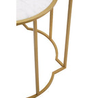 White Marble Quatrefoil Top Set of 2 Side Table with Brass Finish Frames | Rabia