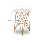 White Rounded Marble Top Side Table with Gold Brass Finish Intersecting Legs, Rabia