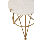 White Rounded Marble Top Side Table with Gold Brass Finish Intersecting Legs, Rabia