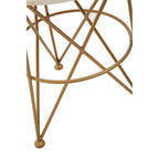 White Rounded Marble Top Side Table with Gold Brass Finish Intersecting Legs, Rabia