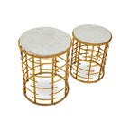 Set of 2 White Marble Tops Round Nesting Tables with Gold Metallic Base | Rabia