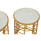 Set of 2 White Marble Tops Round Nesting Tables with Gold Metallic Base | Rabia