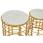 Set of 2 White Marble Tops Round Nesting Tables with Gold Metallic Base | Rabia