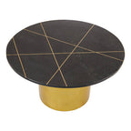 White Marble Round Top Coffee Table with Sculptural Geometric Gold Base | Rabia