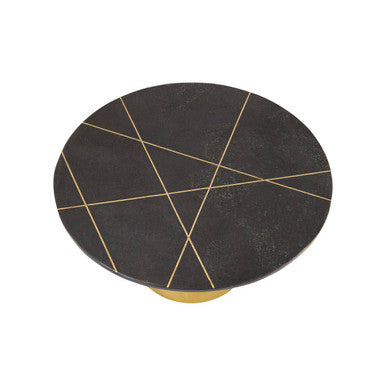 White Marble Round Top Coffee Table with Sculptural Geometric Gold Base | Rabia