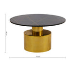 White Marble Round Top Coffee Table with Sculptural Geometric Gold Base | Rabia