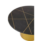 White Marble Round Top Coffee Table with Sculptural Geometric Gold Base | Rabia