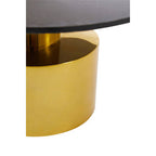 White Marble Round Top Coffee Table with Sculptural Geometric Gold Base | Rabia