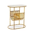 White Marble Top Side Table with Curved Magazine Rack and Gold Metallic Frame | Rabia