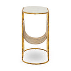 White Marble Top Side Table with Curved Magazine Rack and Gold Metallic Frame | Rabia