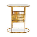 White Marble Top Side Table with Curved Magazine Rack and Gold Metallic Frame | Rabia