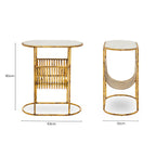 White Marble Top Side Table with Curved Magazine Rack and Gold Metallic Frame | Rabia