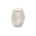 Grey Polished Aluminium Drum Side Table with Geometric Detail Pattern | Rabia