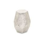 Grey Polished Aluminium Drum Side Table with Geometric Detail Pattern | Rabia