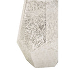 Grey Polished Aluminium Drum Side Table with Geometric Detail Pattern | Rabia
