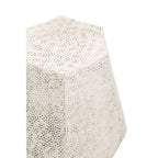 Grey Polished Aluminium Drum Side Table with Geometric Detail Pattern | Rabia