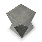 Grey Square Stool with Geometric Detailing and Antique Zinc Finish | Rabia