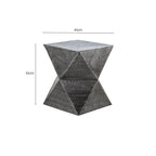 Grey Square Stool with Geometric Detailing and Antique Zinc Finish | Rabia