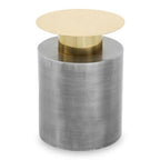 Grey Metal Straight Base Accent Table with Warm Metallic Gold Top | Rabia