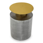 Grey Metal Straight Base Accent Table with Warm Metallic Gold Top | Rabia