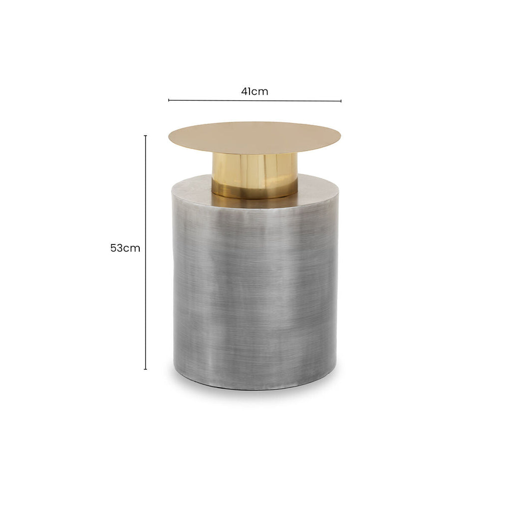 Grey Metal Straight Base Accent Table with Warm Metallic Gold Top | Rabia