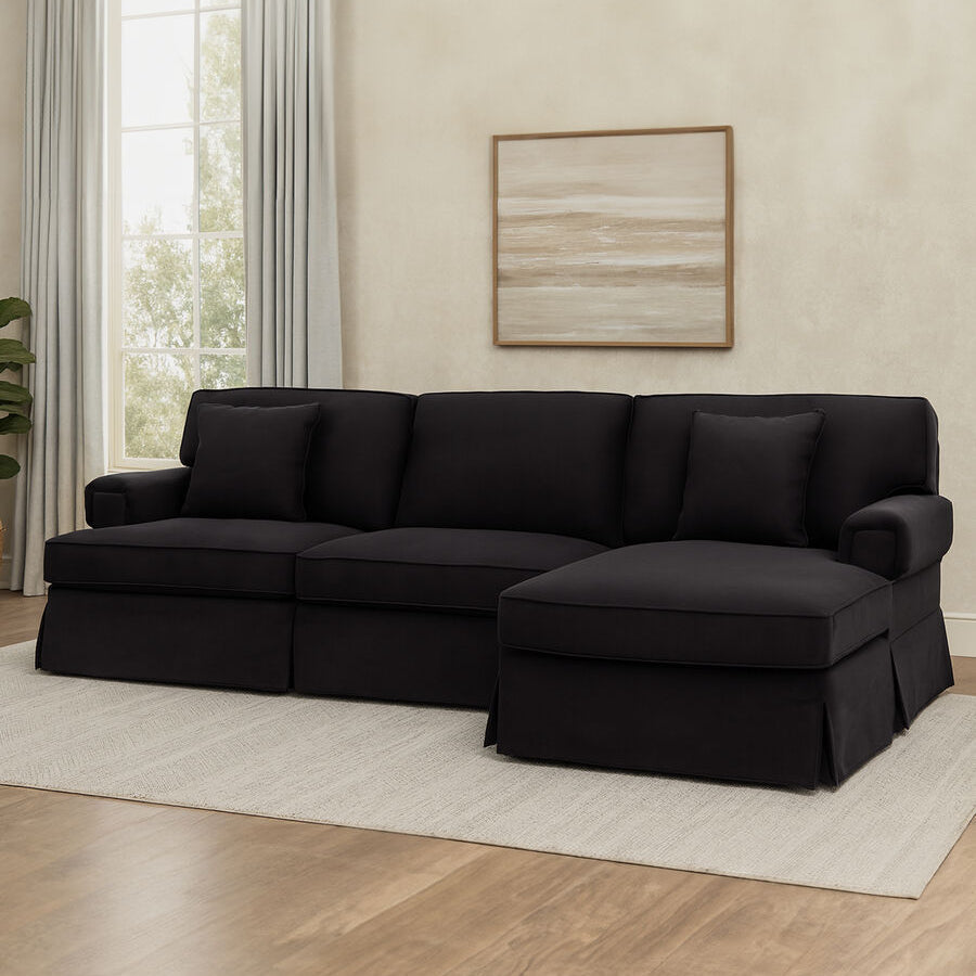 3 Seater Black Velvet Right Chaise Sofa | Ralph