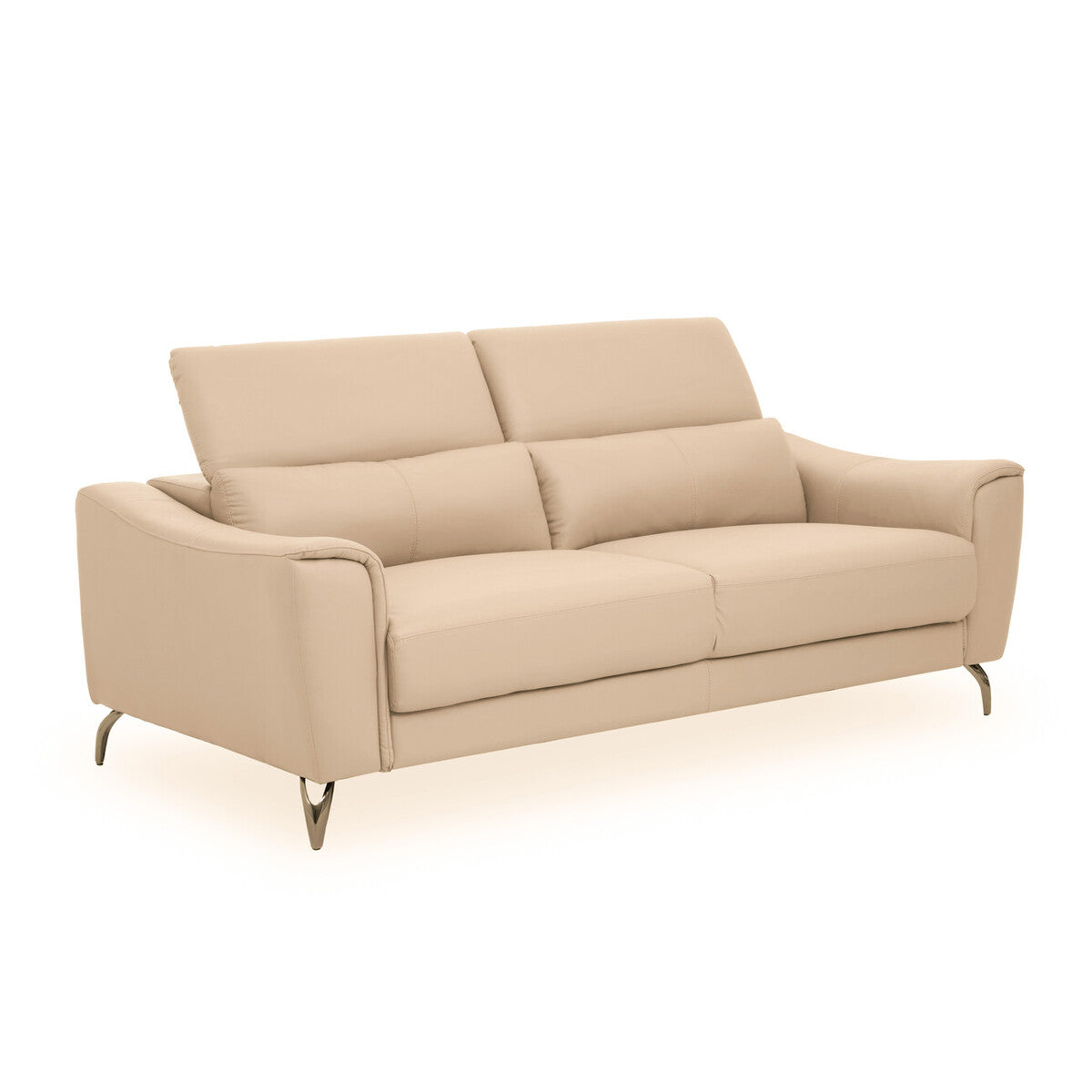 3 Seater Stone Leather Sofa with Adjustable Headrests | Padua