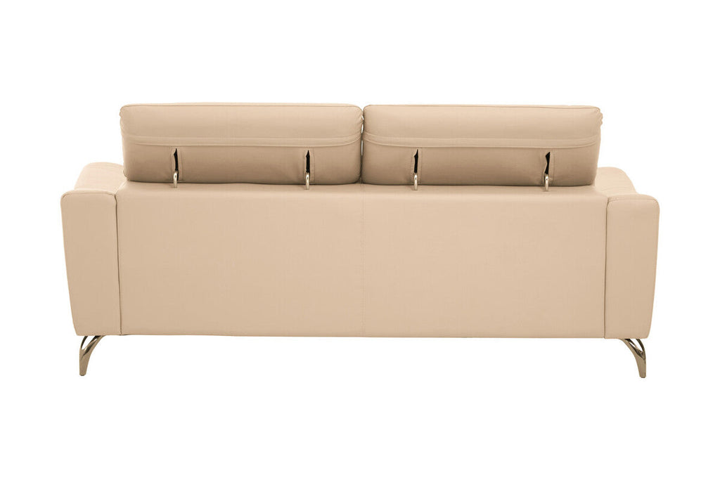 3 Seater Stone Leather Sofa with Adjustable Headrests | Padua