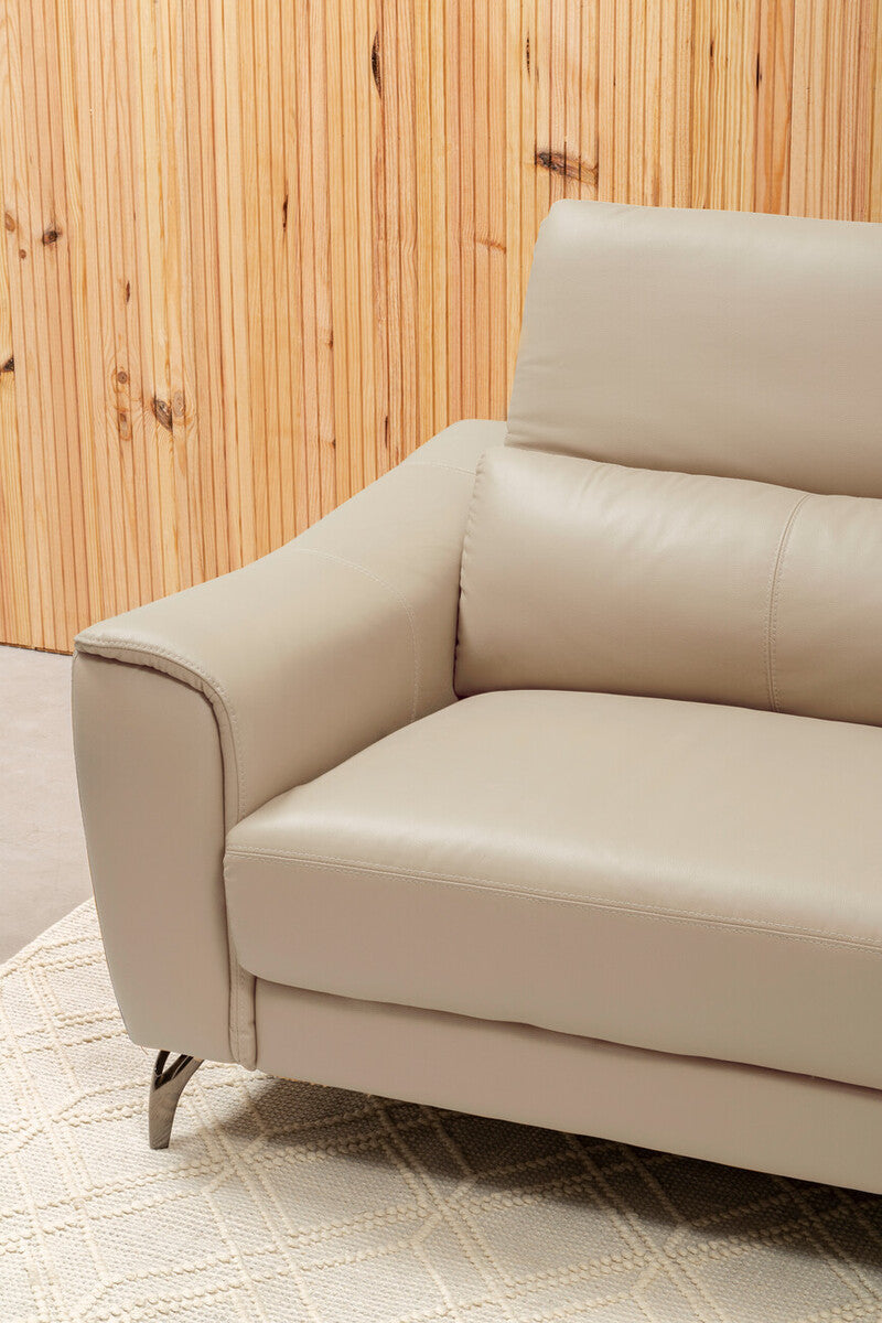 3 Seater Stone Leather Sofa with Adjustable Headrests | Padua